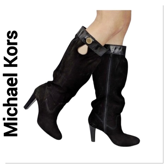 Michael Kors Shoes - MICHAEL KORS Black Suede Slouchy Heeled Boots 10
